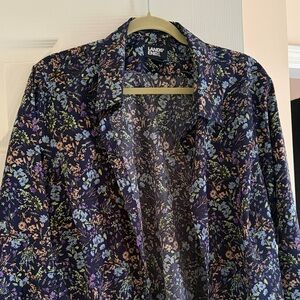 Lands' End Navy Floral Button-Front Shirt
